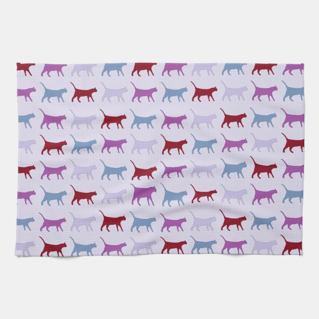 Purple Walking Cat Pattern Kökshandduk (Horisontell)