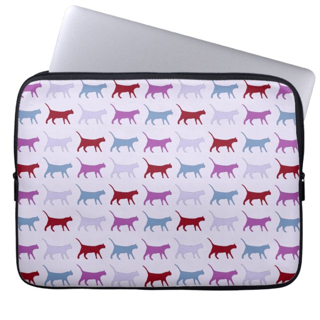 Purple Walking Cat Pattern Laptop Fodral (Framsidan)