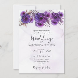 Purple Watercolor Chrysanthemum Wedding Inbjudningar