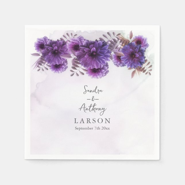 Purple Watercolor Chrysanthemum Wedding Pappersservett (Framsidan)