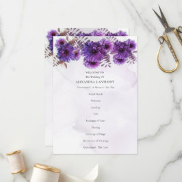 Purple Watercolor Chrysanthemum Wedding Program