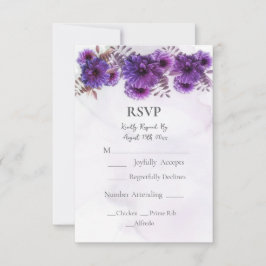 Purple Watercolor Chrysanthemum Wedding RSVP Card OSA Kort