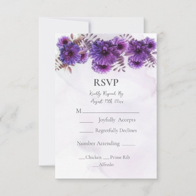 Purple Watercolor Chrysanthemum Wedding  RSVP Card OSA Kort (Framsida)