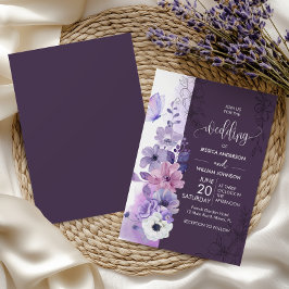 Purple Watercolor Floral Wedding Inbjudningar