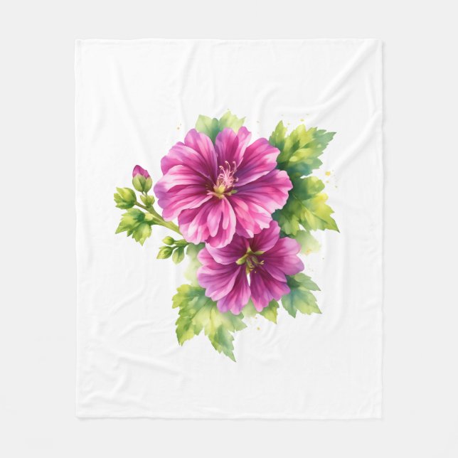 Purple Watercolor Flower Illustration  Fleecefilt (Framsidan)