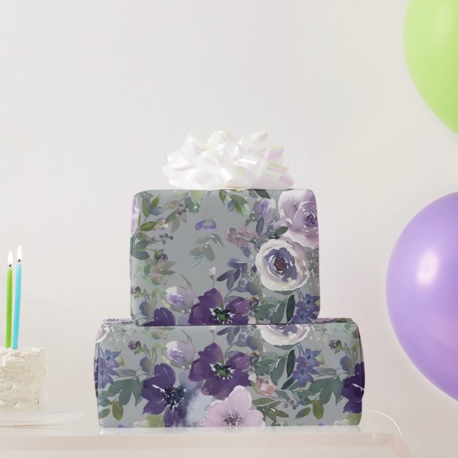 Purple Watercolor Flowers Presentpapper (Festgåvor)