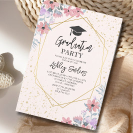 Purple watercolor flowers with gold Glitter Inbjudningar