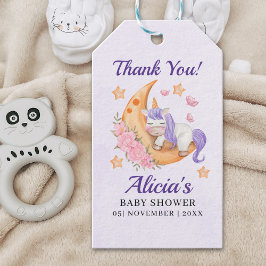 Purple Watercolor Unicorn Baby Shower Presentetikett