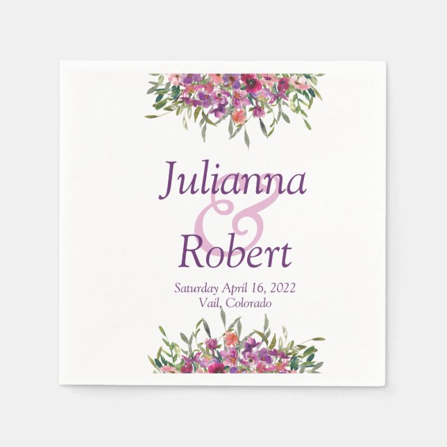 Purple watercolor wildflowers  napkins pappersservett (Framsidan)