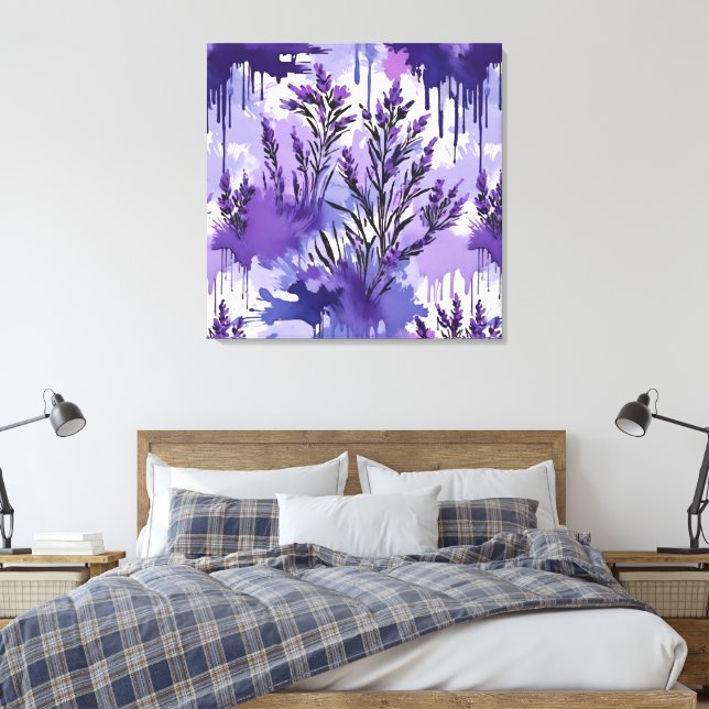Purple Watercolor with Florals Canvastryck (Insitu (sovrum))