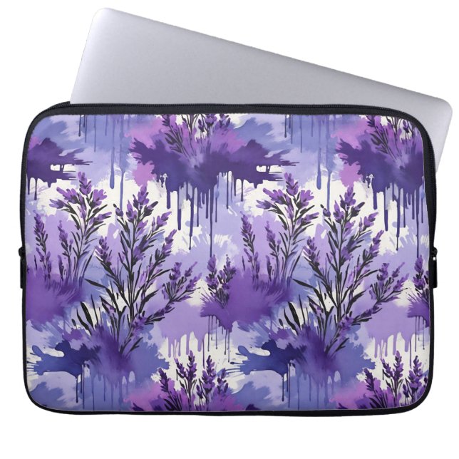 Purple Watercolor with Florals Laptop Fodral (Framsidan)