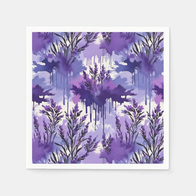 Purple Watercolor with Florals Pappersservett (Framsidan)