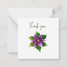 Purple Watercolour Flower Thank You Flat Notecard