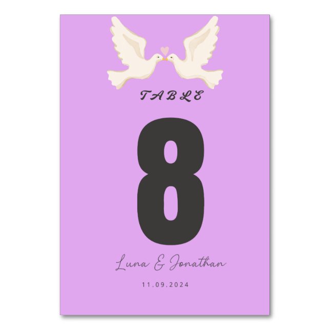 Purple Wedding Table Number Sign | Elegant Script  Bordsnummer (Framsidan)