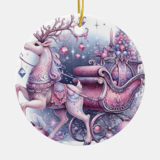 Purple Whimsical Christmas Reindeer Julgransprydnad Keramik (Framsidan)