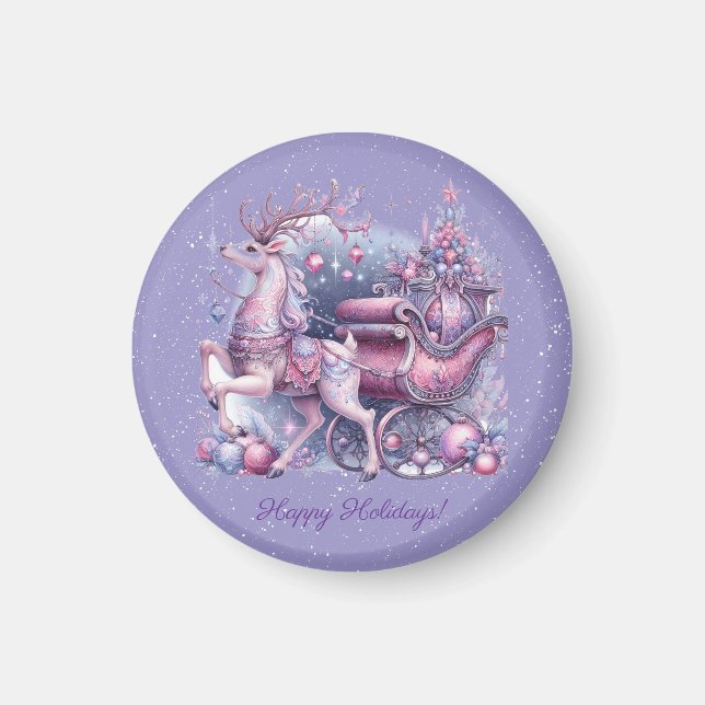 Purple Whimsical Magical Reindeer Magnet (Framsidan)