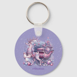 Purple Whimsical Magical Reindeer Nyckelring