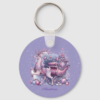 Purple Whimsical Magical Reindeer Nyckelring