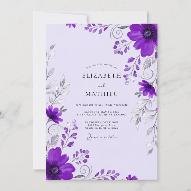 Purple Whimsical Spring Wedding Inbjudningar (Framsida)