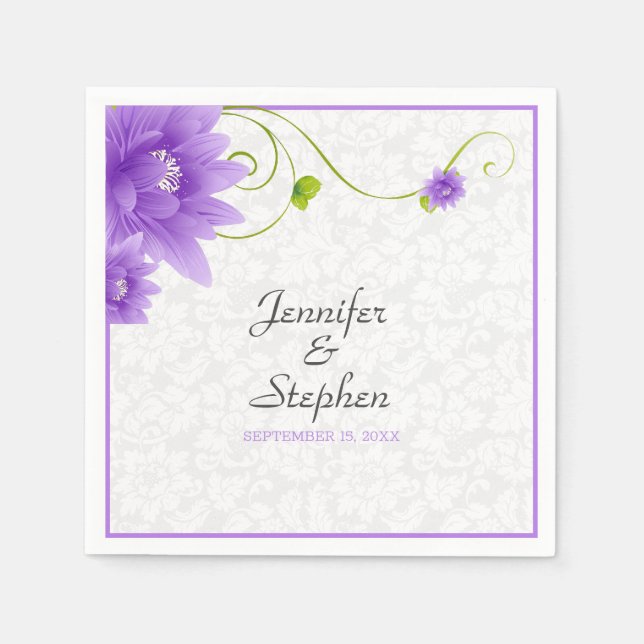 Purple White And Green Floral Design Napkins Pappersservett (Framsidan)