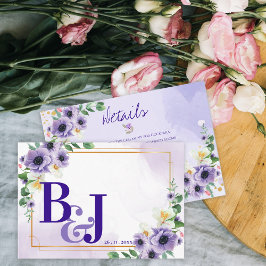 Purple White Floral Gold Frame Wedding Details Tilläggskort