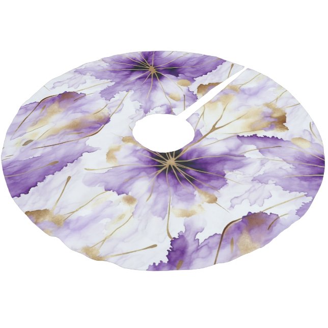 Purple White Gold Abstract Iris Floral Julgransmatta Borstad Polyester (Vinklad)