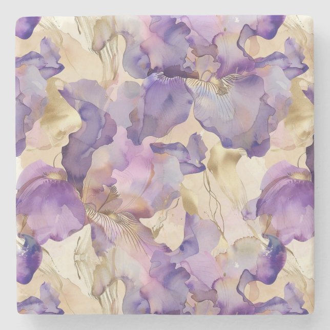 Purple White Gold Iris Floral Abstract Stenunderlägg (Framsidan)