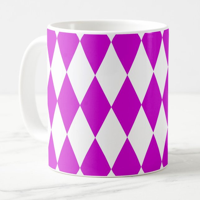 Purple White Harlequin Diamonds Checkers Design  Kaffemugg (Skapare uppladdad)