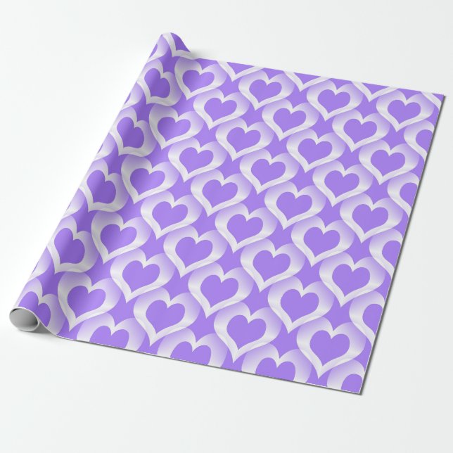 Purple White Hearts Pattern Presentpapper (Utrullad)