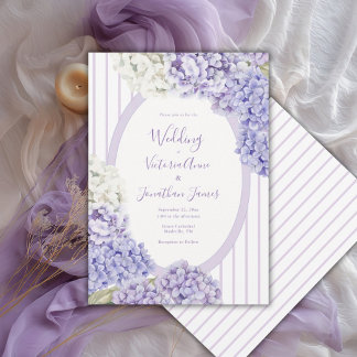 Purple White Hydrangeas Floral Stripe Wedding Inbjudningar