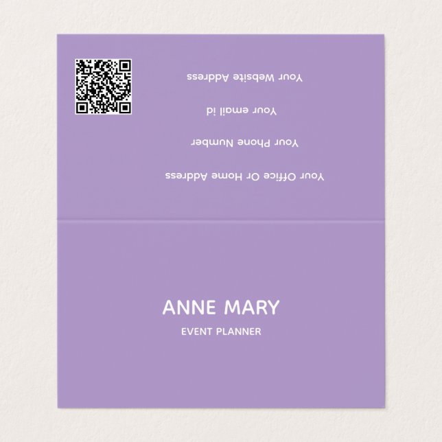 Purple White Lavender Violet Professional QR Code  Visitkort (Utsida ovikt)