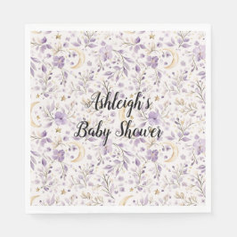 Purple White Moons & Stars Floral Baby Shower Pappersservett
