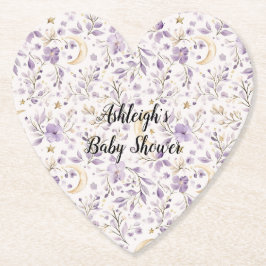 Purple White Moons & Stars Floral Baby Shower Underlägg Papper