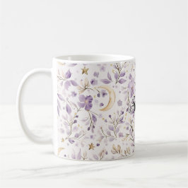 Purple White Moons & Stars Floral Kaffemugg
