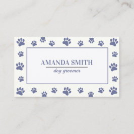 Purple White Paw Prints Dog Groomer Business Card Visitkort