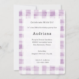 Purple White Plaid Stripes Birthday Inbjudningar