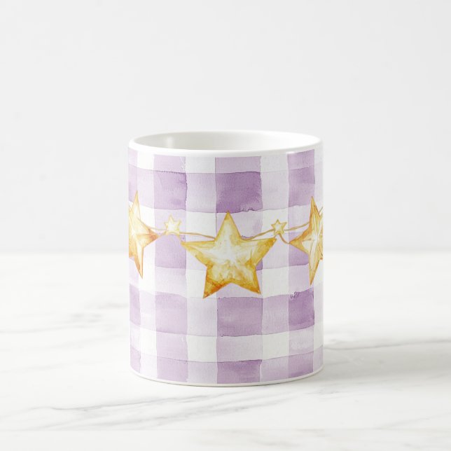 Purple White Stripes Gold Stars Baby Shower Kaffemugg (Center)