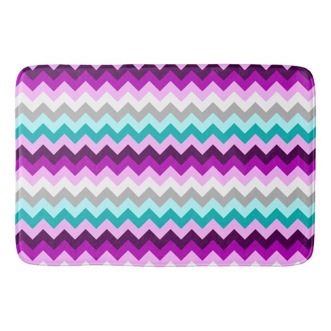 Purple White Teal Chevrons Large Bath Mat Badrumsmatta (Framsidan)