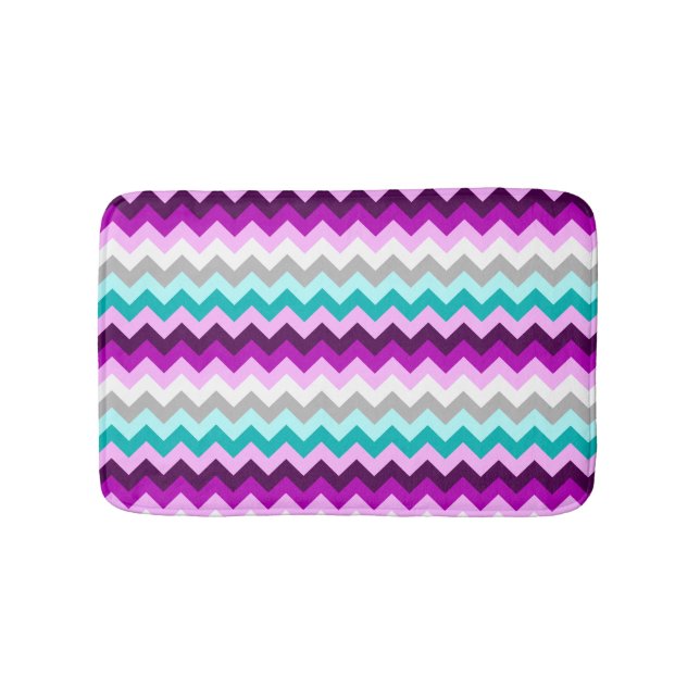 Purple White Teal Chevrons Small Bath Mat Badrumsmatta (Framsidan)