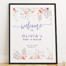 Purple wildflower floral Baby in Bloom welcome Poster