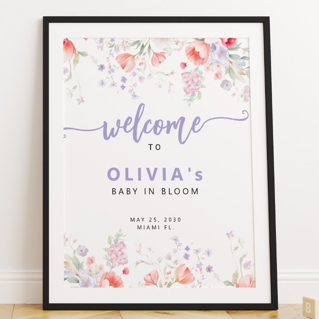 Purple wildflower floral Baby in Bloom welcome Poster (Skapare uppladdad)