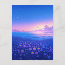 Purple Wildflower Meadow and Starry Sea Vykort