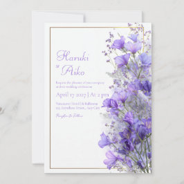 Purple Wildflower Romantic Gold Line Frame Wedding Inbjudningar