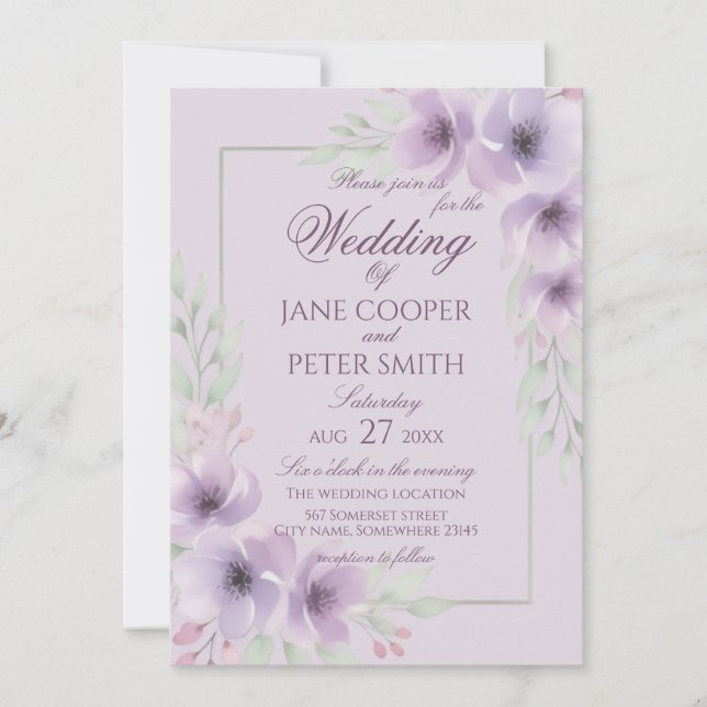 Purple wildflowers floral Budget Wedding Inbjudningar (Framsida)
