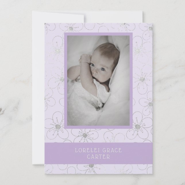 Purple Wildflowers Silver Photo Naming Ceremony Anteckningskort (Framsida)