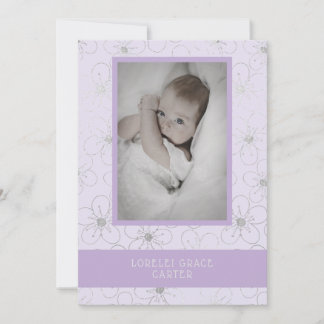 Purple Wildflowers Silver Photo Naming Ceremony Anteckningskort