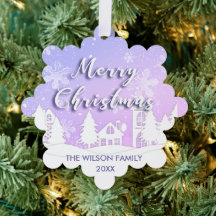 Purple Winter Wonderland White Snowy House Holiday