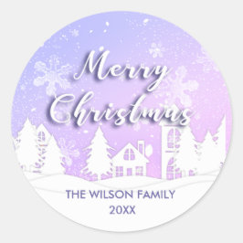 Purple Winter Wonderland White Snowy House Holiday Runt Klistermärke