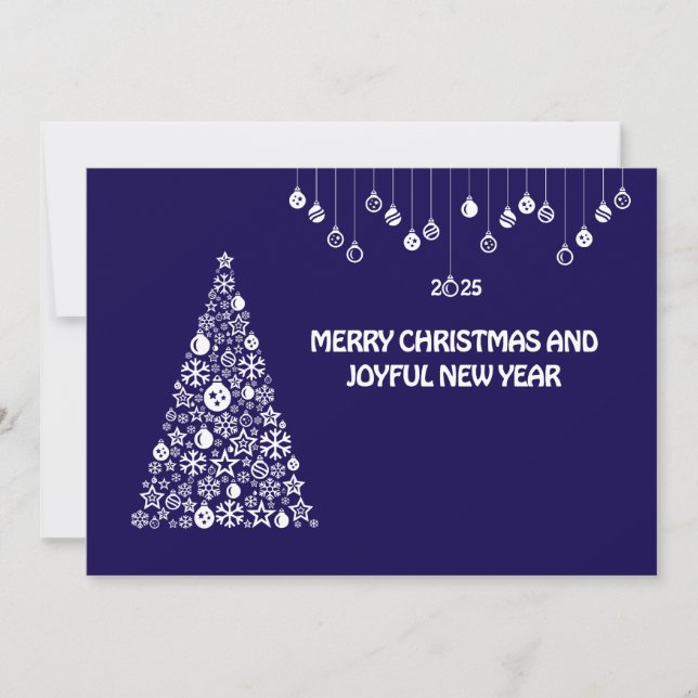 Purple wish card New Year with tree & balls Julkort (Framsida)