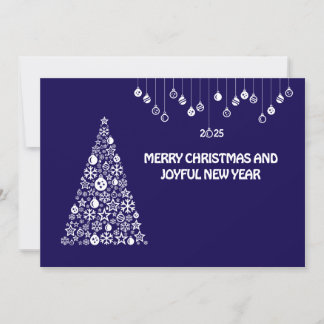 Purple wish card New Year with tree & balls Julkort